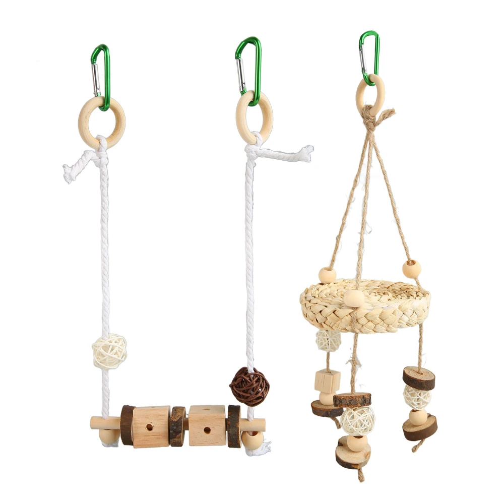 Parrot Swing Hanging Toy Funny Logs Rattan Balls Cotton Rope Bird Corn Husk Swing Toy for Finch Parakeets Budgerigars