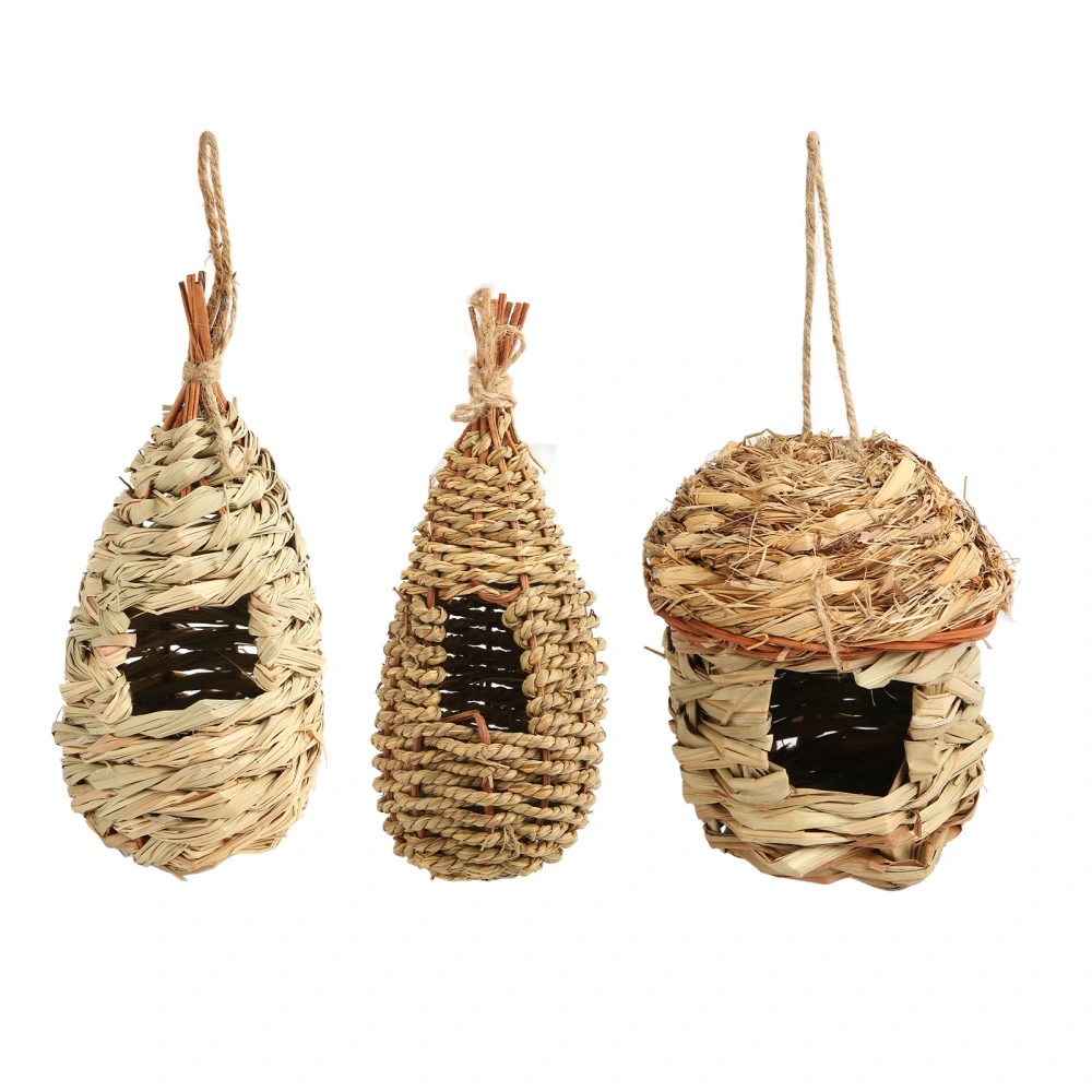 3Pcs Hummingbird House Small Grass Hanging Hand Woven Hummingbird House for Pearl Bird Munia Hummingbird