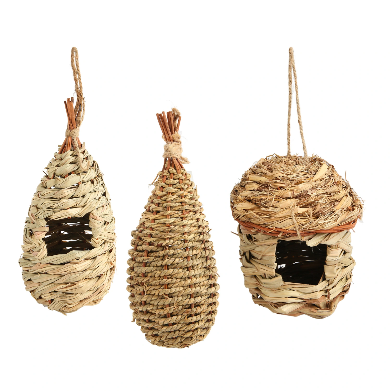 3Pcs Hummingbird House Small Grass Hanging Hand Woven Hummingbird House for Pearl Bird Munia Hummingbird