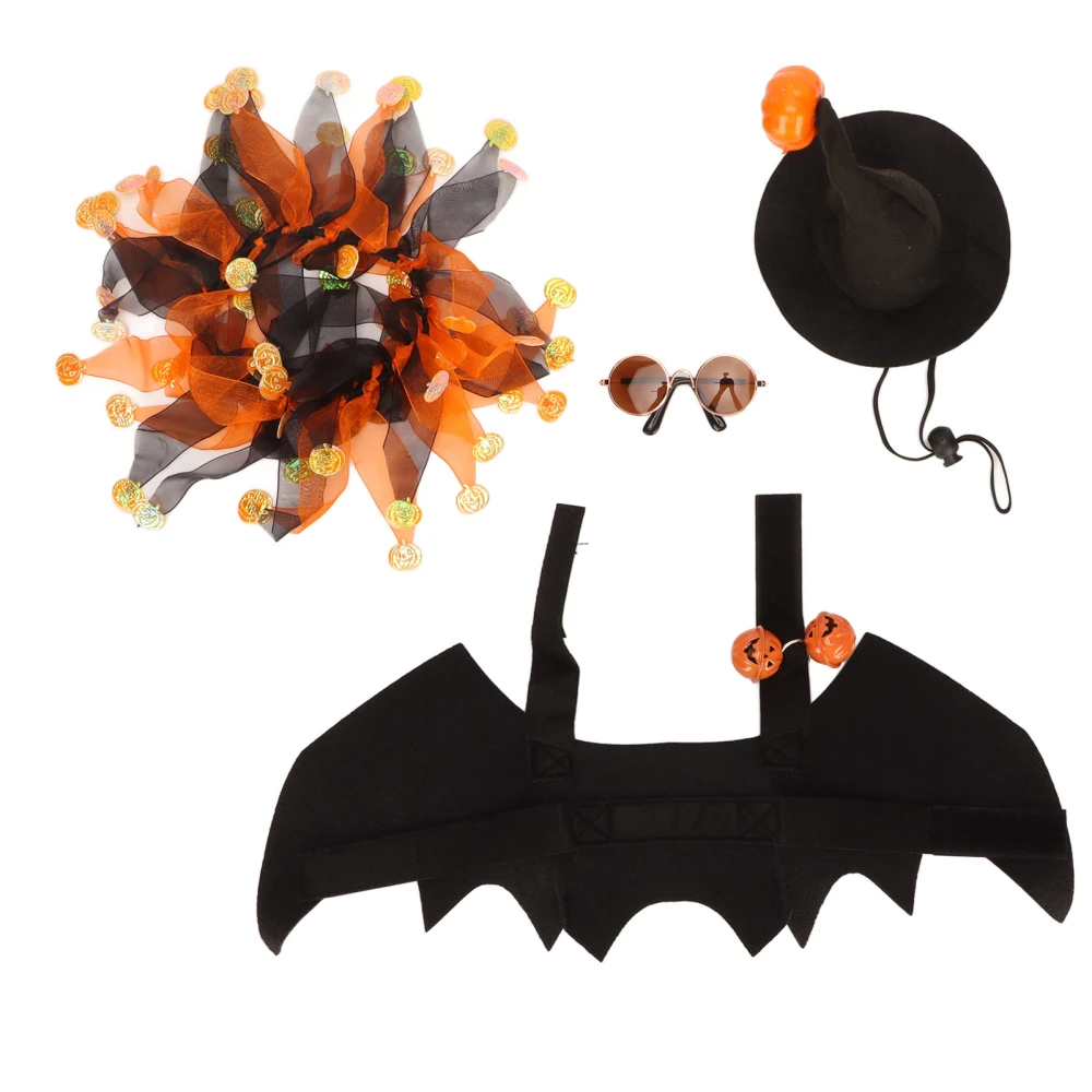 4pcs Dog Bat Wings Costume Pumpkin Bell Bat Wings Cosplay Dog Costume for Halloween Thanksgiving Cosplay Party