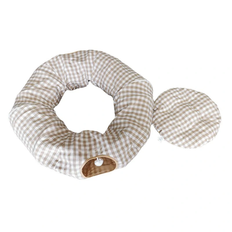 Buyweek Cat Tunnel Bed Warm Comfortable Fashionable Collapsible Cat Tunnel for Cats Kitten Autumn Winter Beige Plaid