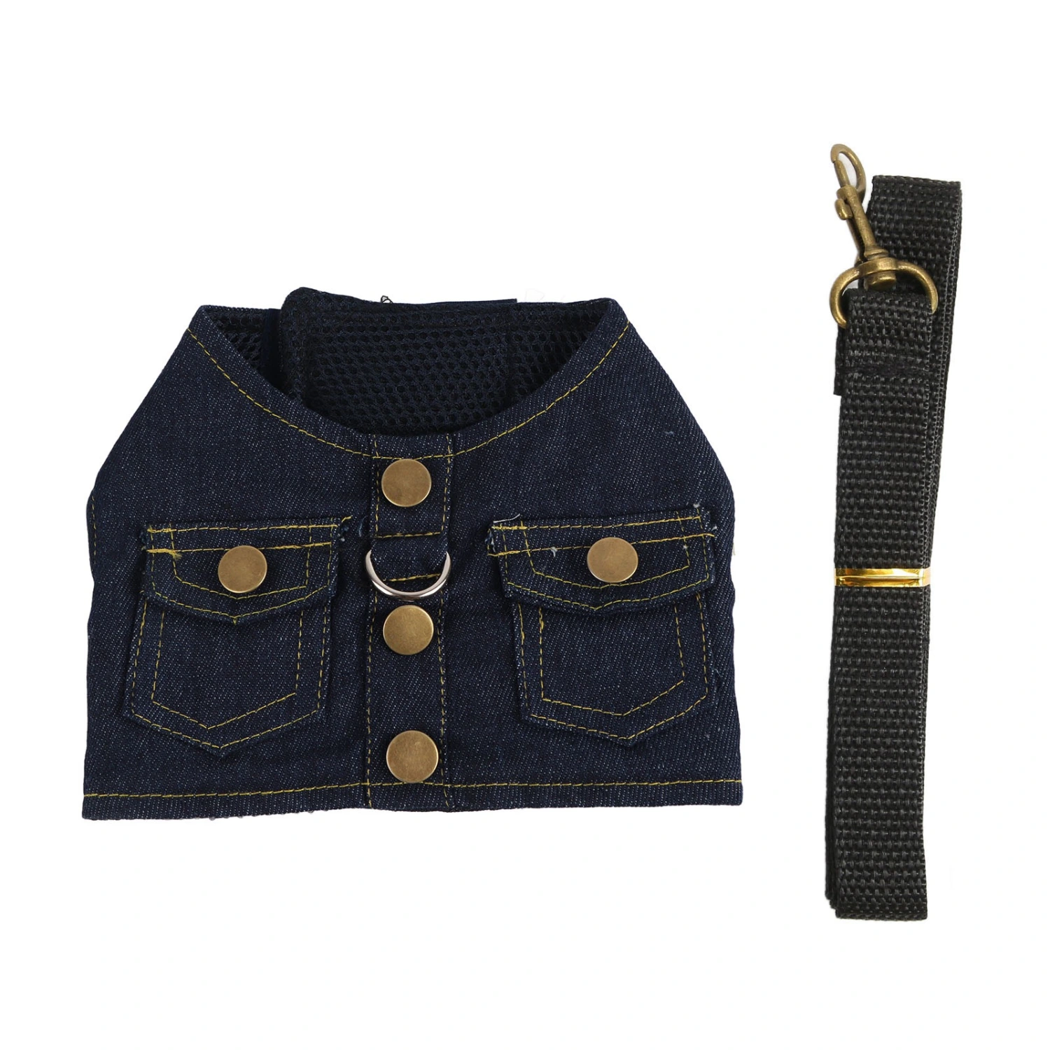 Dog Jean Jacket Harness Soft Comfortable Breathable Dog Denim Vest Harness with Nylon Leash for Pet Dog Cat Dark Blue S