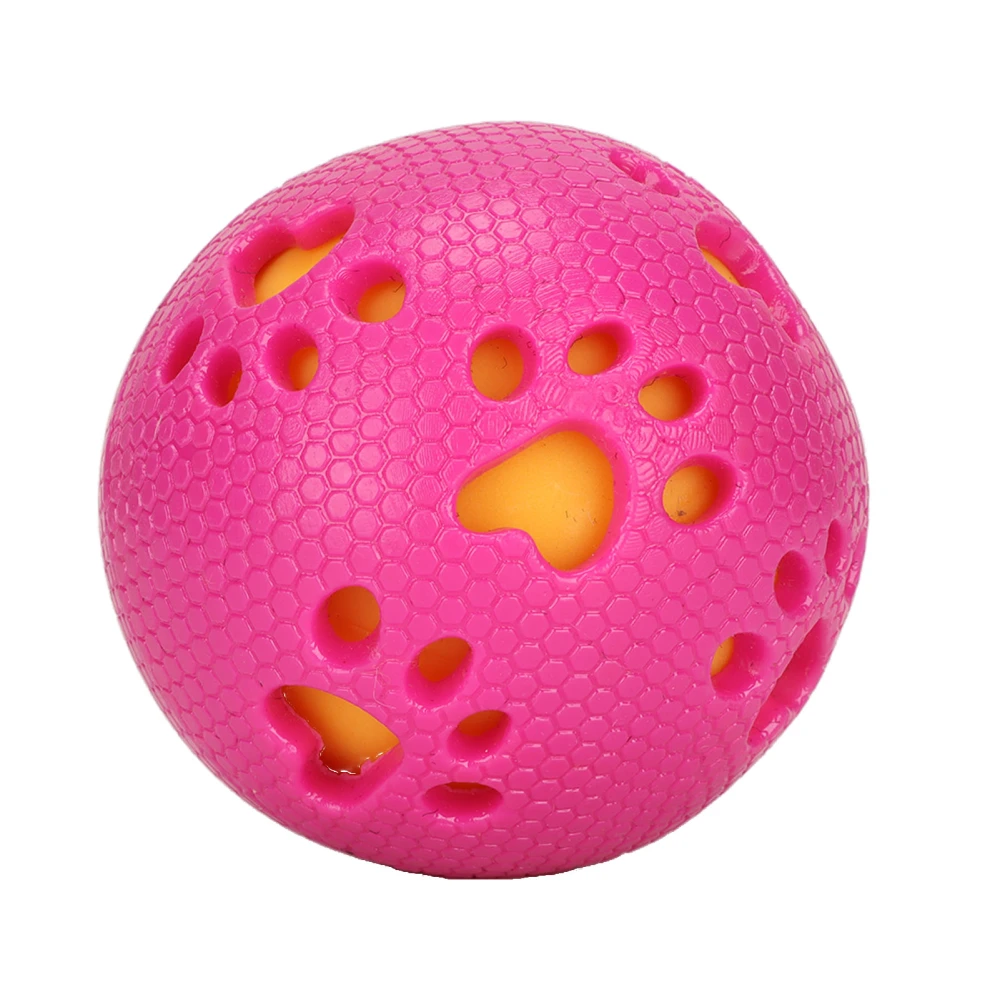 Buyweek Pet Food Dispensing Ball Teeth Cleaning Chewing Washable Rubber Dog Treat Ball Toy for Puppy Rose Red