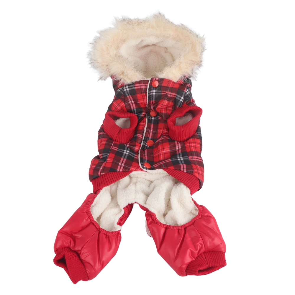 Dog Winter Coat Thicken Polyester and Fleece Padded Plaid Pet Warm Hooded Clothes for Small Dogs Red XL