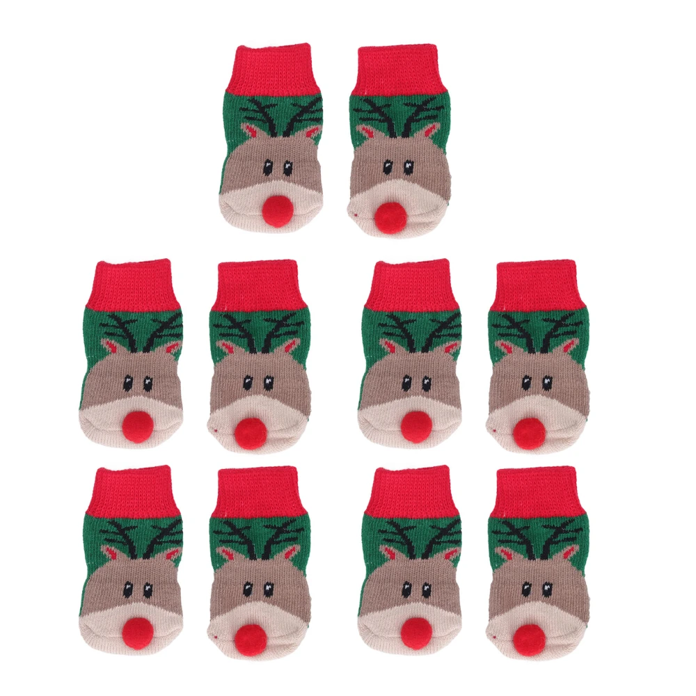 Buyweek 5 Sets Christmas Dog Socks Fashionable Elk Pattern Dirt Proof Stretchy Warm Pet Paw Protectors for Dogs Cats Pets S