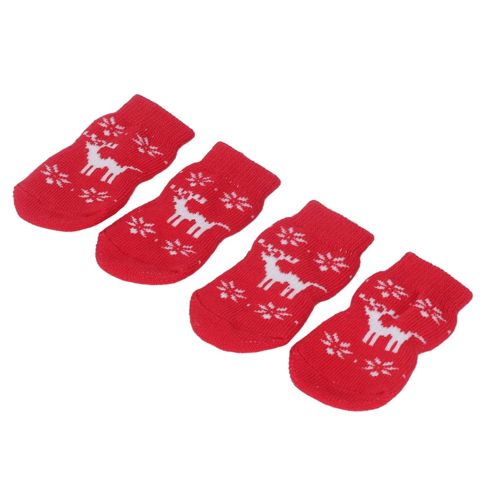 4Pcs Dog Socks Christmas Pattern Warm Skid Resistance Portable Knitted Cotton Cat Socks for Home Indoor Elk