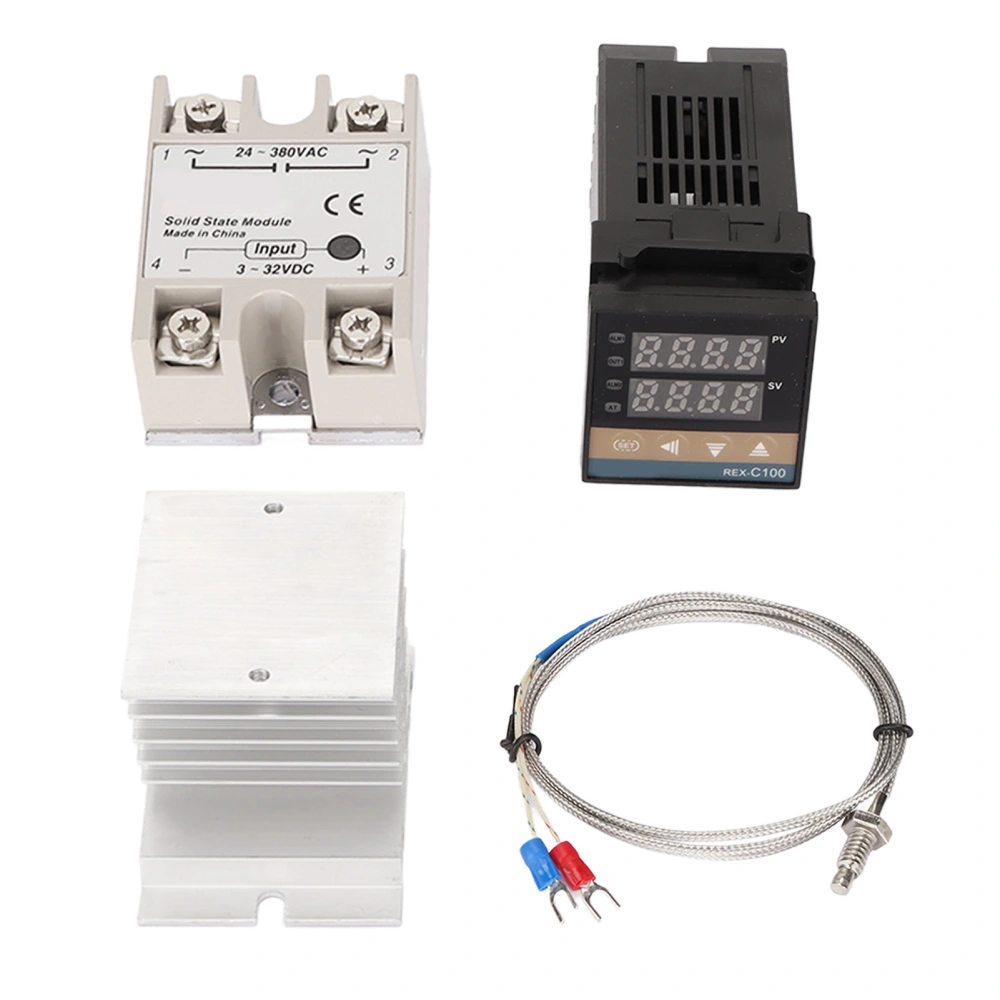 Farm Temperature Control Set 100‑240V Thermostat Type K Thermocouple Heatsink and Solid State Relay 25A