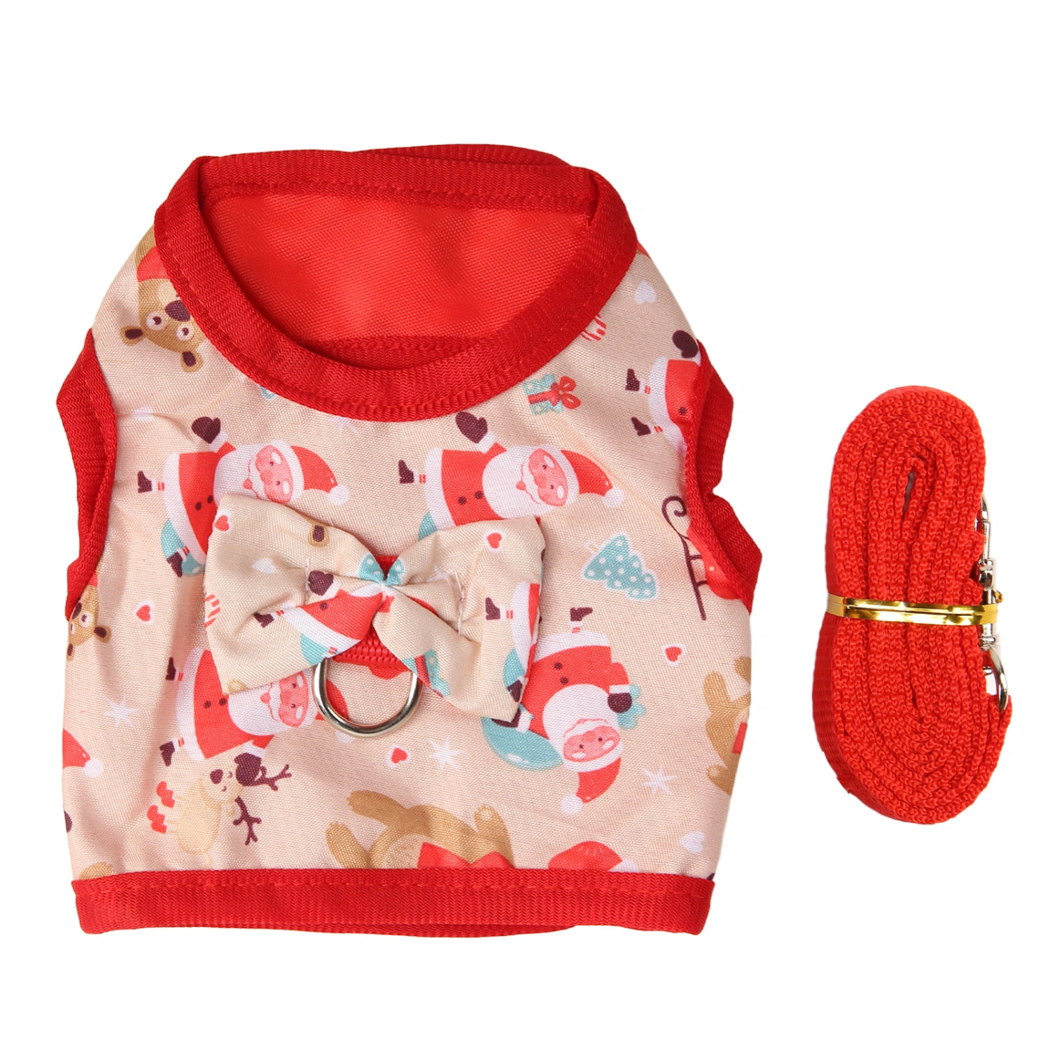 Rabbit Vest Harness Set Cute Fun Father Christmas Pattern Small Pet Vest Leash Set for Christmas Party L