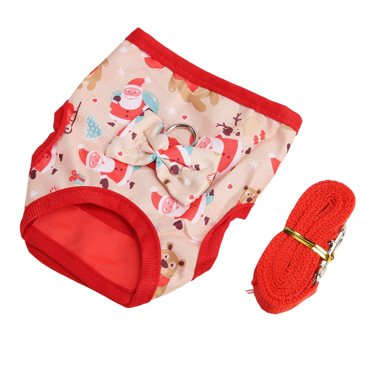 Rabbit Vest Harness Set Cute Fun Father Christmas Pattern Small Pet Vest Leash Set for Christmas Party L