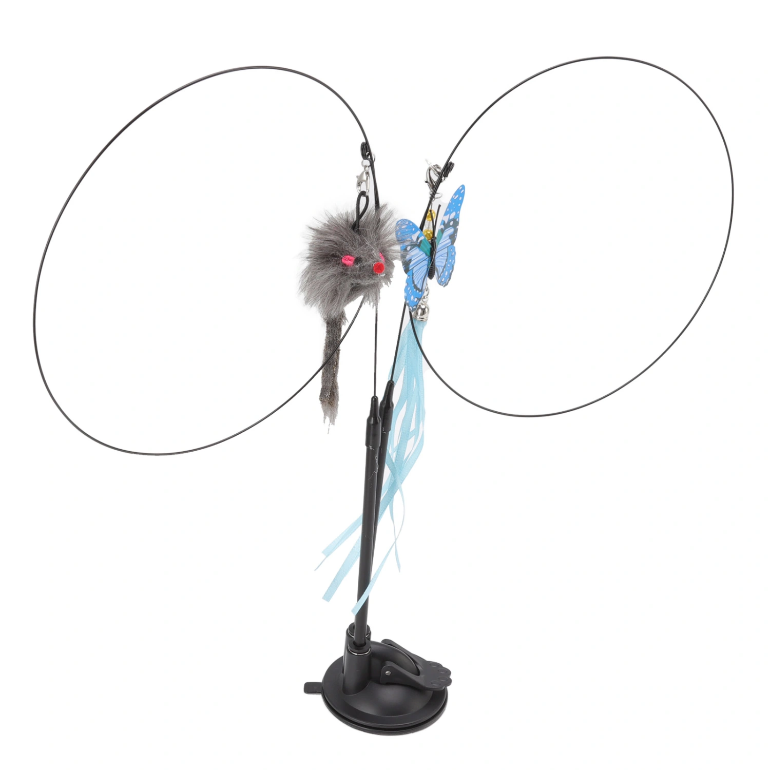 Suction Cat Feather Wand Toy Double End Removable Steel Wire Interactive Cat Teaser Stick Toy for Indoor Blue Scalewing and Gray Mouse