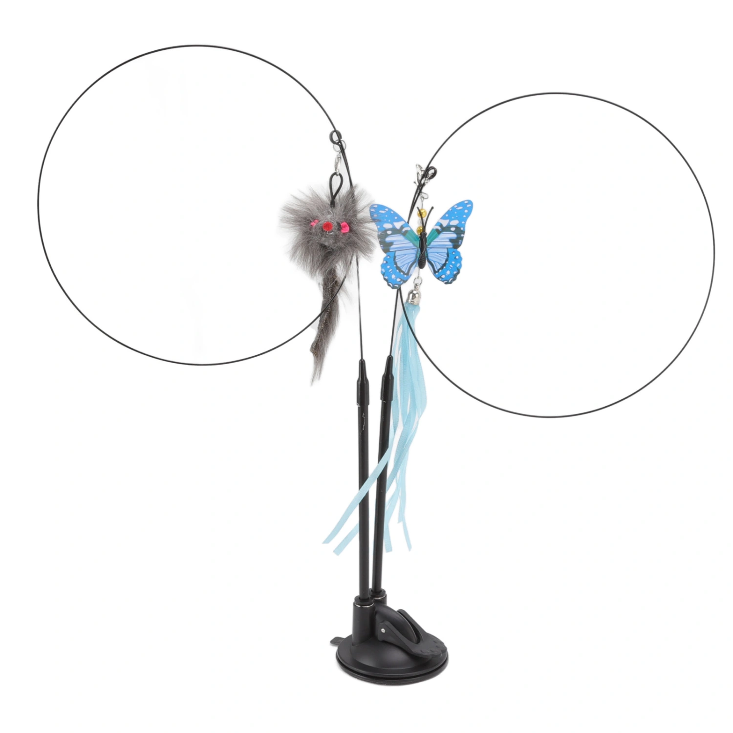 Suction Cat Feather Wand Toy Double End Removable Steel Wire Interactive Cat Teaser Stick Toy for Indoor Blue Scalewing and Gray Mouse