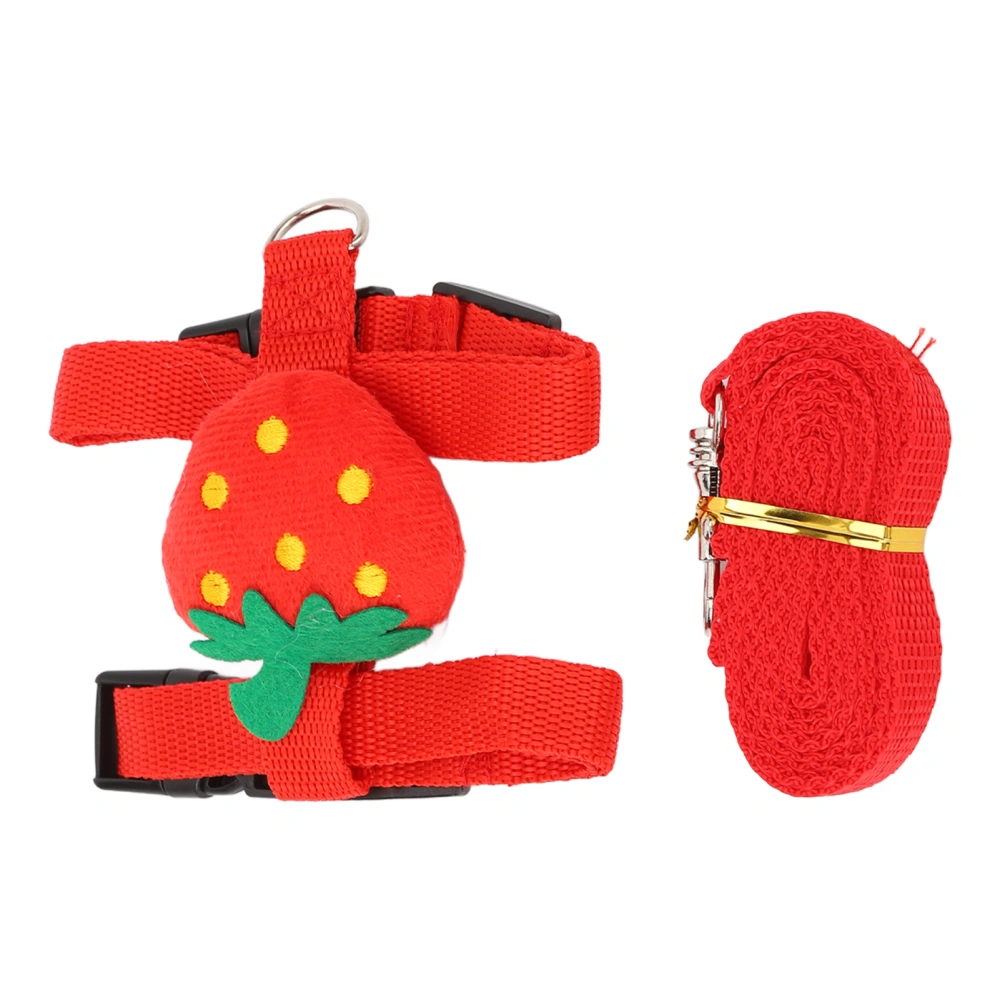 Rabbit Harness Leash Nylon Cute Strawberry Vest Harness Leash with Stainless Steel Hook for Pet Rabbits Chinchillas S