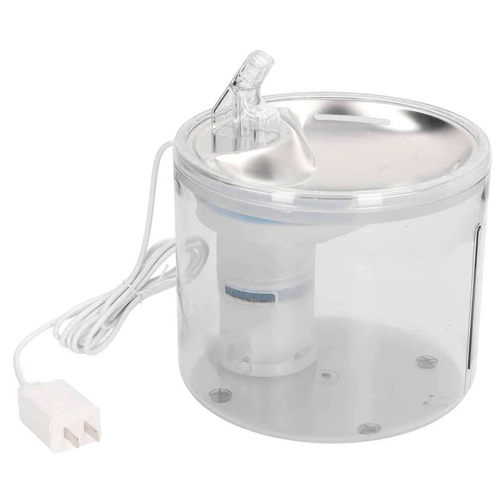 Cat Water Fountain 2.6L Automatic Stainless Steel Transparent Quiet Pet Drinking Fountain US Plug 100‑240V