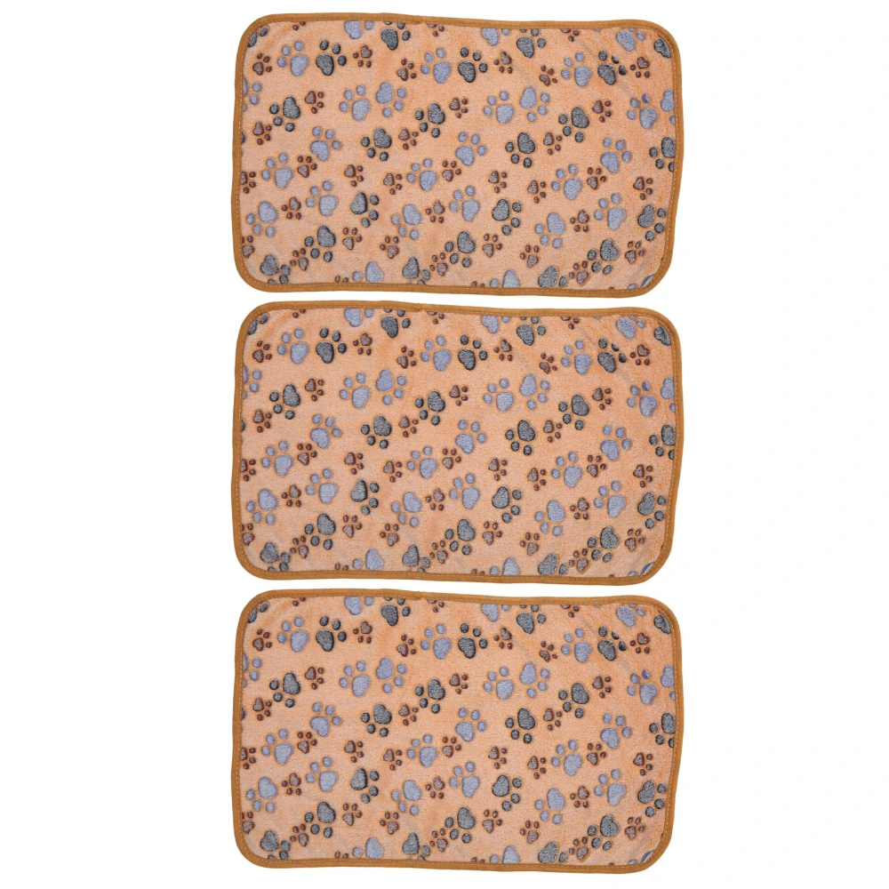 3Pcs Dog Paw Print Fleece Blanket Coral Fleece Cute Dog Paw Print Bite Resistant Soft Warm Sleep Mat for Pets Dogs Light Tan L