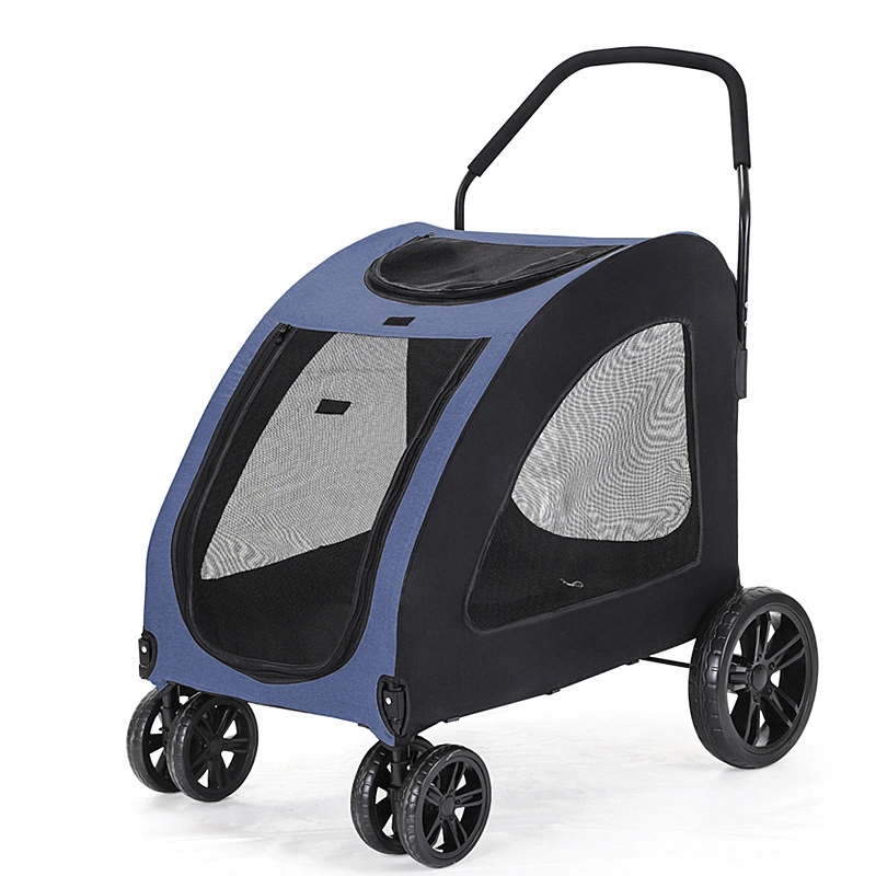 Buyweek Foldable Dog Stroller Full Zipper Large Space Strong Bearing Capacity Breathable Pet Stroller for Outdoor Travelling Blue