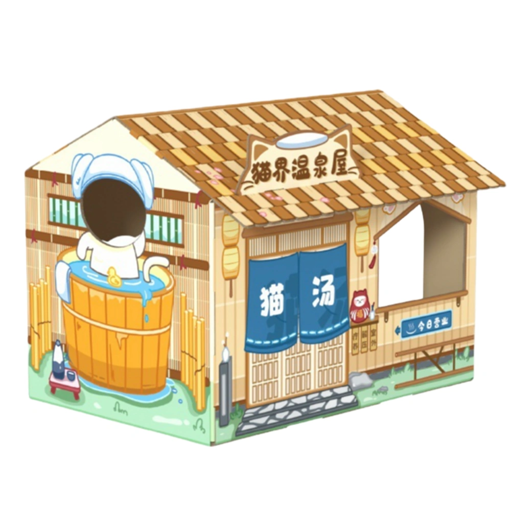 Cardboard Cat House Safe Healthy Wear Resistant Portable Cat Play House with Catnip for Cats Hot Spring House