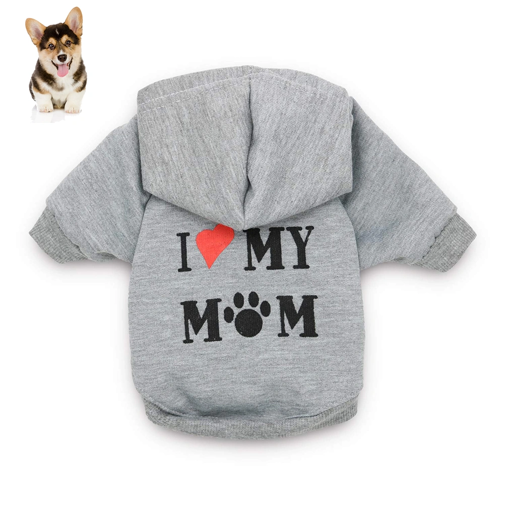 Dog Clothes I Love My Mom Printed Hoodie Puppy Sweatshirt Warm Puppy Clothes Hoodie