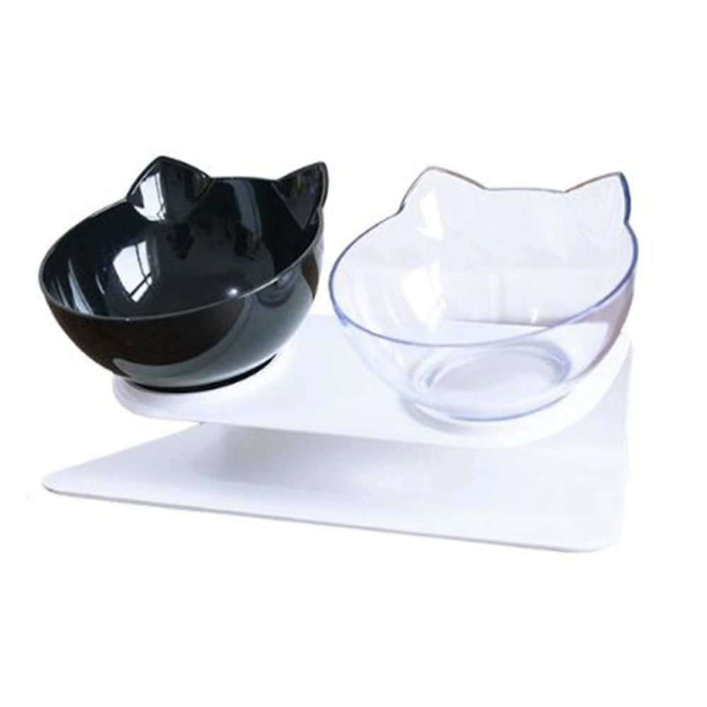 Buyweek Cat Ear Shaped Pet Bowl Double Cat Bowls With Raised Stand Pets Feeding Bowl