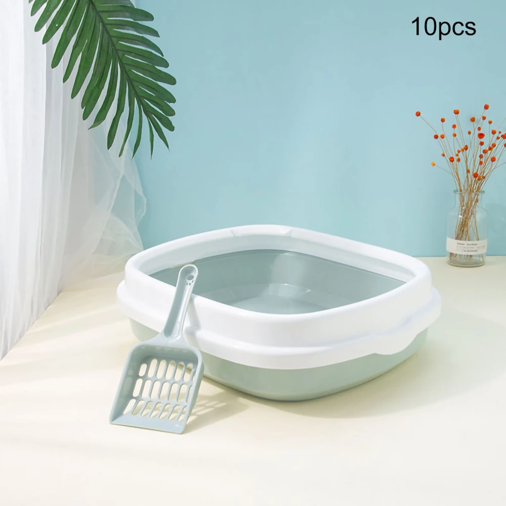 Cat Litter Pan Large Space Splash Resistance Thickened Semi Enclosed Cat Poop Basin with Cat Litter Shovel Blue S