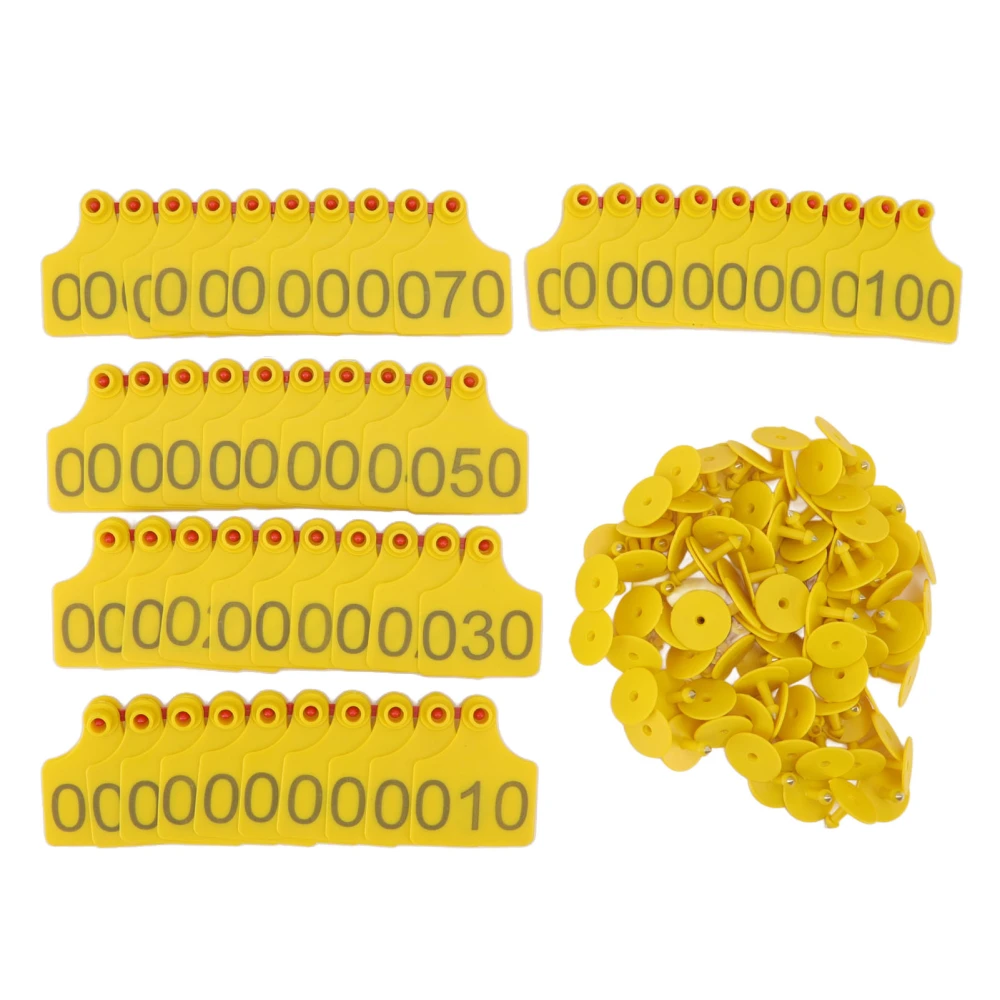 100pcs Cattle Ear Tags Extra Large Fadeless Livestock Ear Label for Cow Cattle Management Yellow