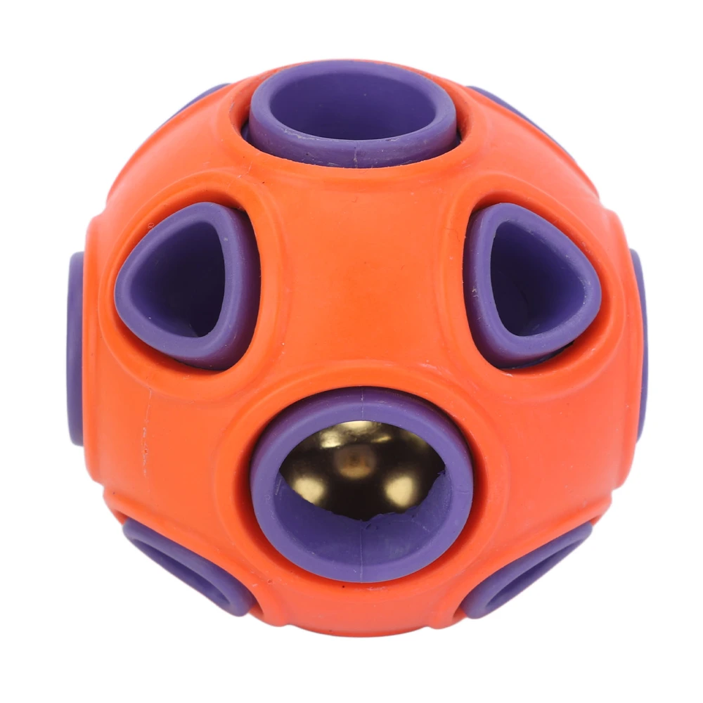 Dog Toy Ball Bite Resistant Durable Rubber Interactive Pet Food Dispensing Toy Ball with Bell Sound for Dogs Cats Orange and Purple