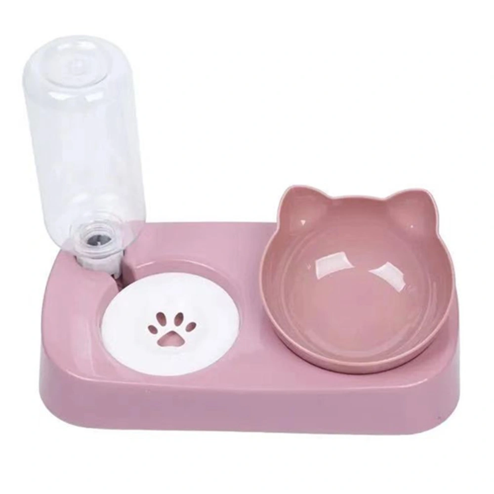 Pet Double Bowl Prevent Tumble Neck Protection Automatic Drinking Pet Water and Food Bowl Set for Dogs and Cats Large Pink