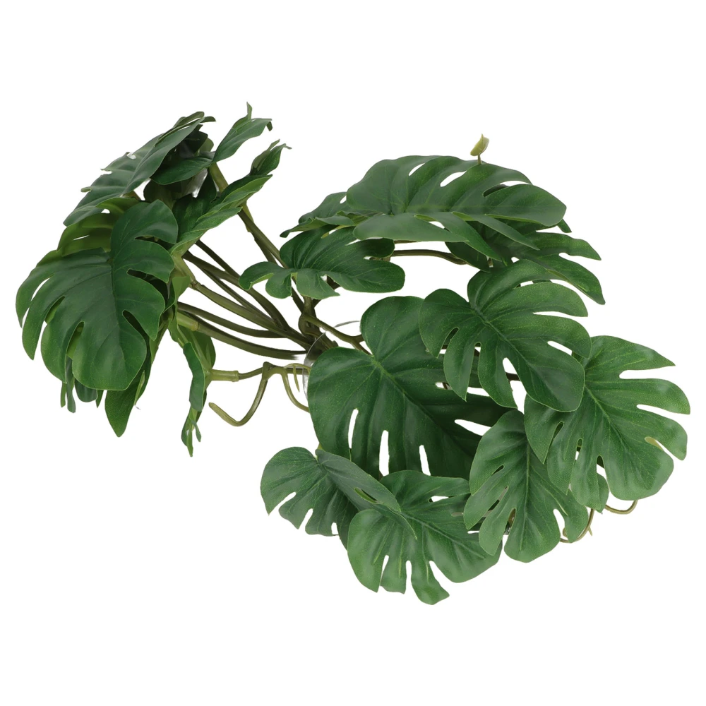 Artificial Palm Plants Leaves Natural Safe Add Fun Plastic Turtle Leaf Decoration with Suction Cup for Reptile Terrarium