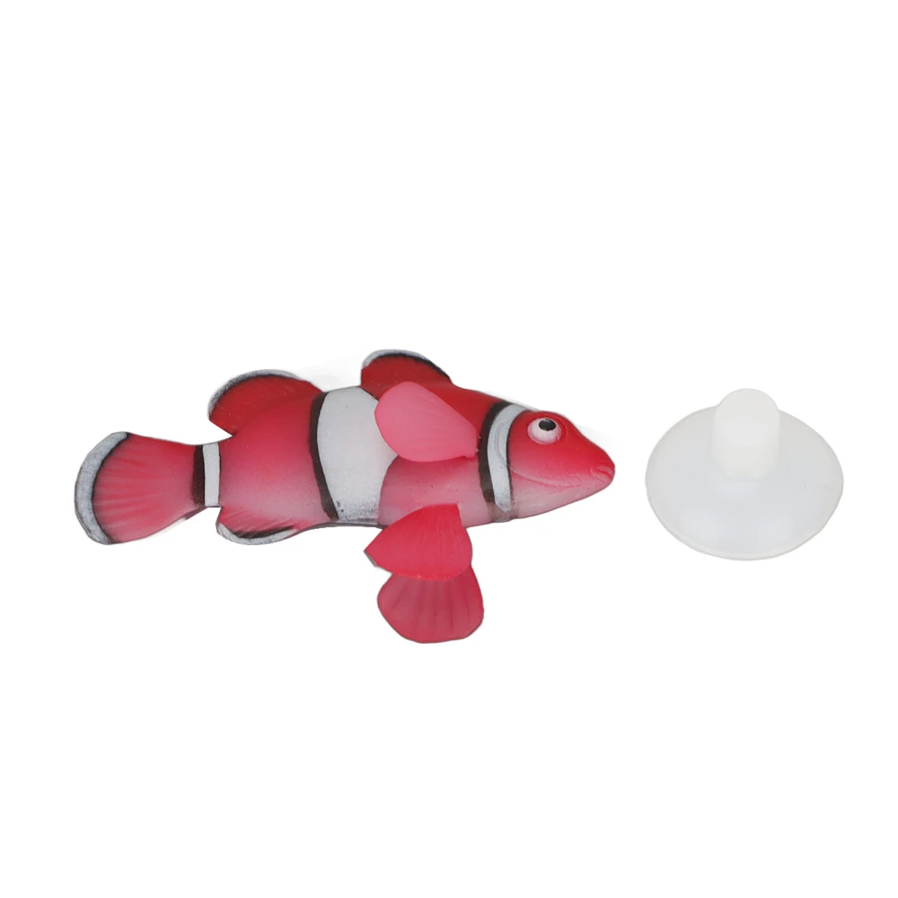 Buyweek Silicone Artificial Floating Clownfish Glowing Effect Aquarium Floating Clownfish Decoration with Suction Cup Red