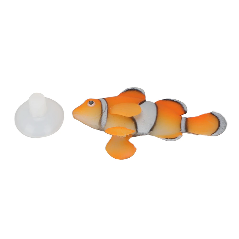 Silicone Artificial Floating Clownfish Glowing Effect Aquarium Floating Clownfish Decoration with Suction Cup Orange