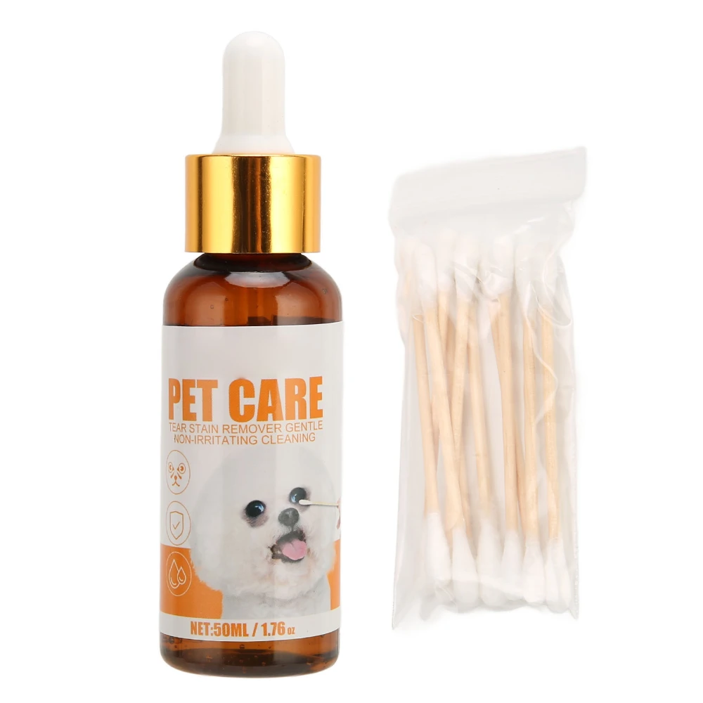 50ml Universal Pet Tear Stain Remover Gentle Hydrating Deep Cleaning Pet Facial Cleanser with Cotton Swab for Pets