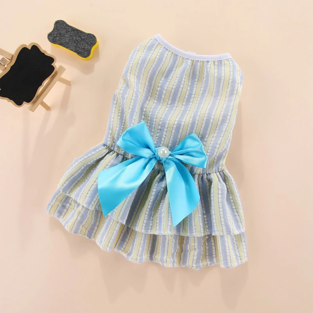 Buyweek Striped Dog Dress Comfortable Fashionable Puppy Bow Knot Dress for Summer Birthday Wedding Photo Shoot Yellow Blue XL