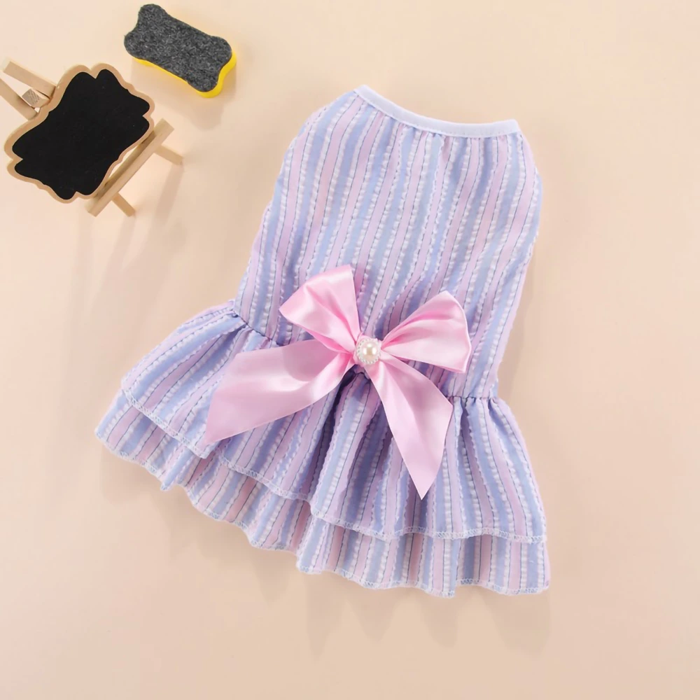 Buyweek Striped Dog Dress Comfortable Fashionable Puppy Bow Knot Dress for Summer Birthday Wedding Photo Shoot Pink Blue S