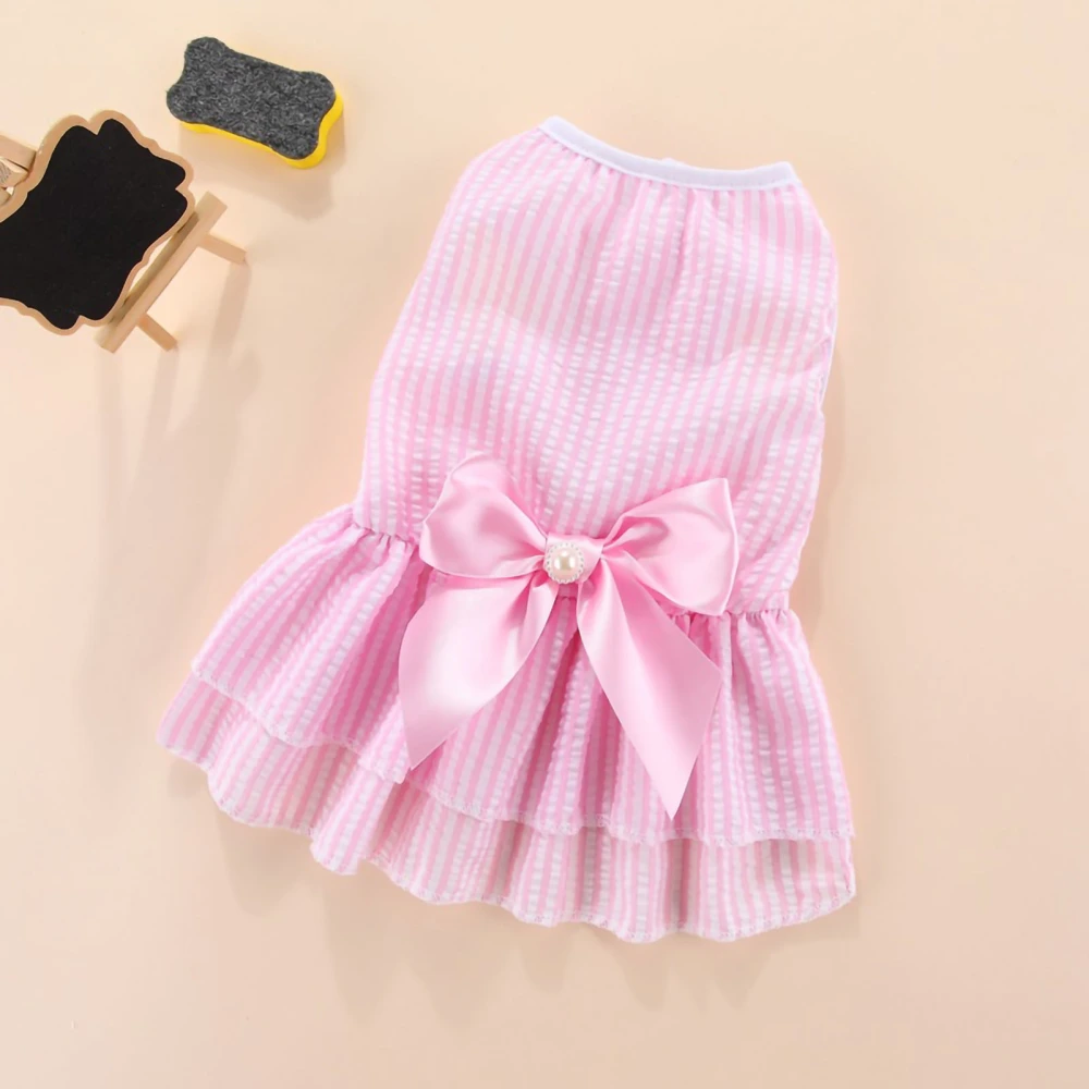 Buyweek Striped Dog Dress Comfortable Fashionable Puppy Bow Knot Dress for Summer Birthday Wedding Photo Shoot Pink L