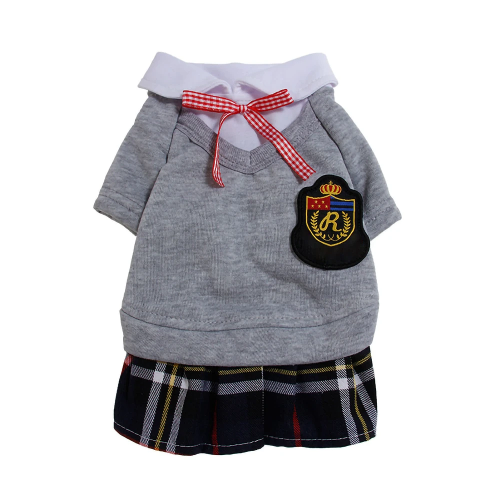 Buyweek Pet Clothes Soft Comfortable Polyester Campus Style Dog Clothing for Party Birthday Daily Wear Women's Skirt Gray XS