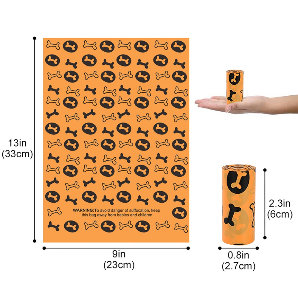 Dog Poop Waste Bags Eco Friendly Disposable Strong Durable Large Capability Easy Tear for Outdoor WalkingOrange Bone Pattern