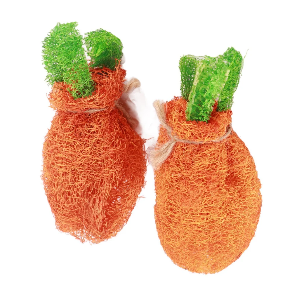 2pcs Rabbit Carrot Chew Toy Teeth Cleaning Loofah Rabbit Toys with Lanyard for Rabbit Hamster