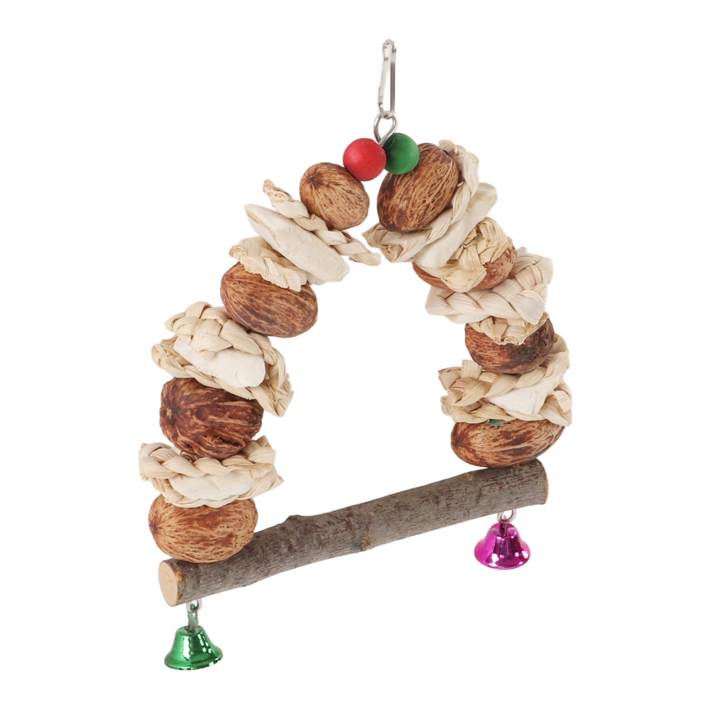 Bird Swing Perch Wooden Cuttlefish Bone Safe Hanging Parrots Chewing Standing Toy with Bells for Cockatiels LovebirdsL