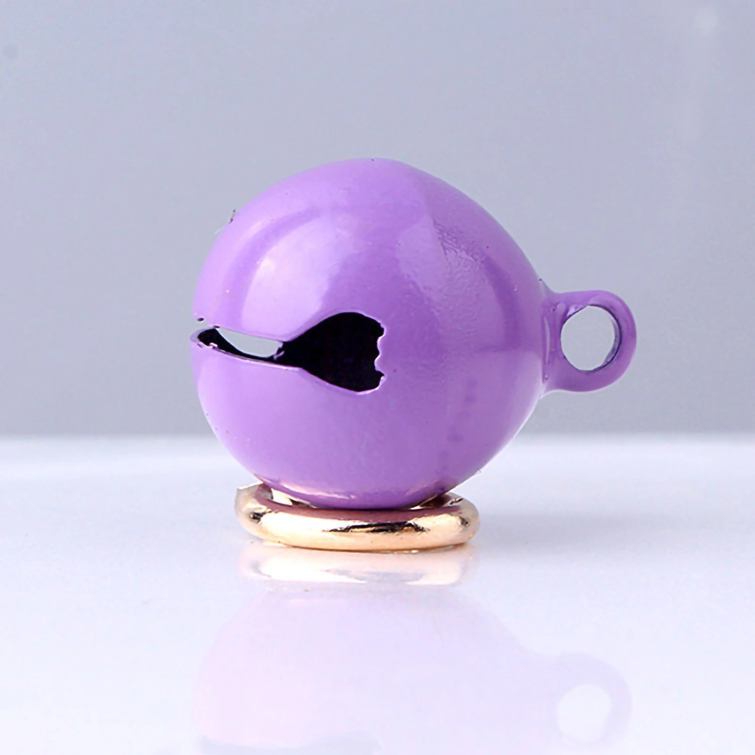 Pet Collar Bell Iron Pet Round One Piece Bell Collar Pendant Accessories with Keyring for Cats and DogsPurple