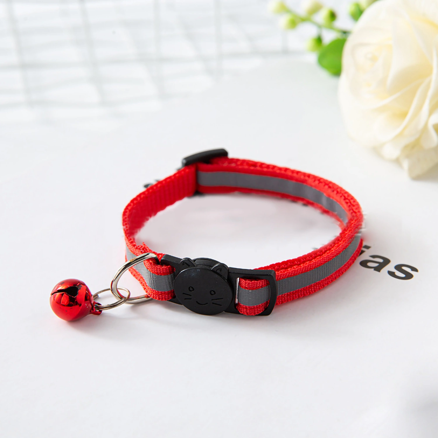 Pet Bell Collar Safety Buckle Adjustable Reflective Cat Collar with Bell for Dogs Puppies KittensRed