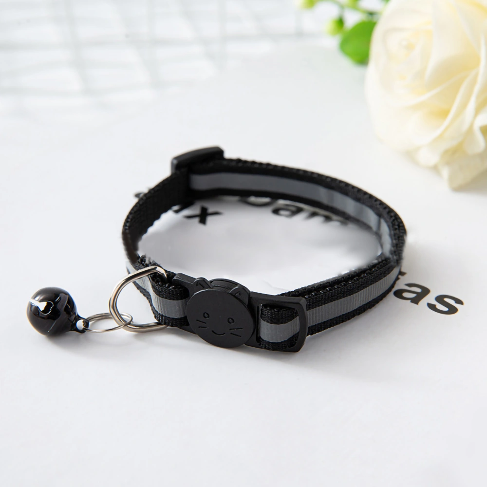 Pet Bell Collar Safety Buckle Adjustable Reflective Cat Collar with Bell for Dogs Puppies KittensBlack