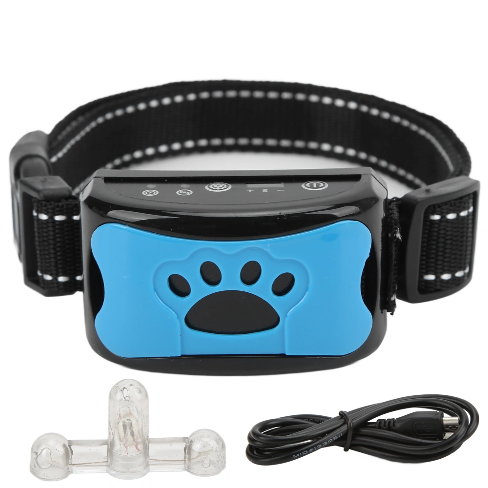 Dog Barking Collar USB Rechargeable Waterproof Adjustable Vibration Intelligent Recognition Training CollarSky Blue