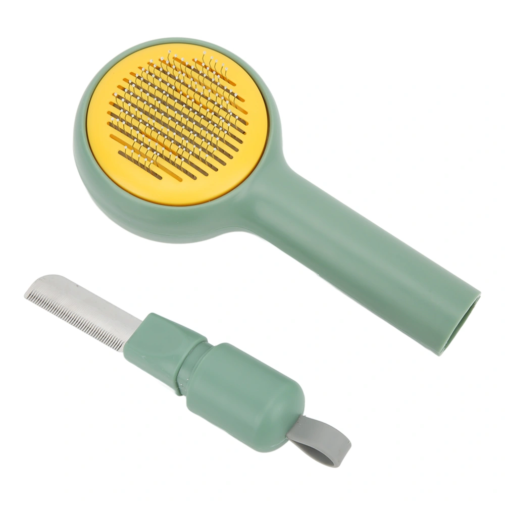 Pet Hair Comb Pet Self Cleaning Open Knot Brush with Comfortable Handle for Shedding and GroomingGreen+Yellow