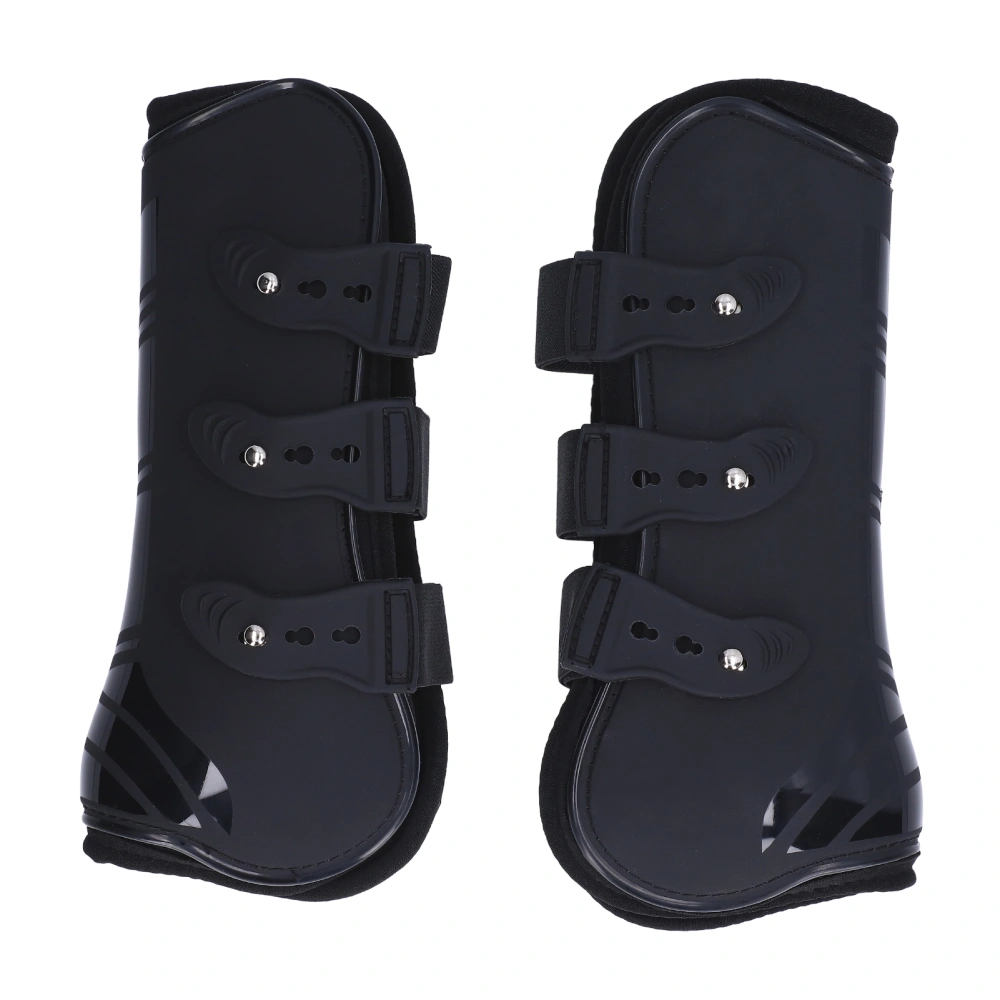 2pcs Horse Leg Boots PU Neoprene Protective Adjustable Horse Secure Boots for TendonBlack Front Legs L