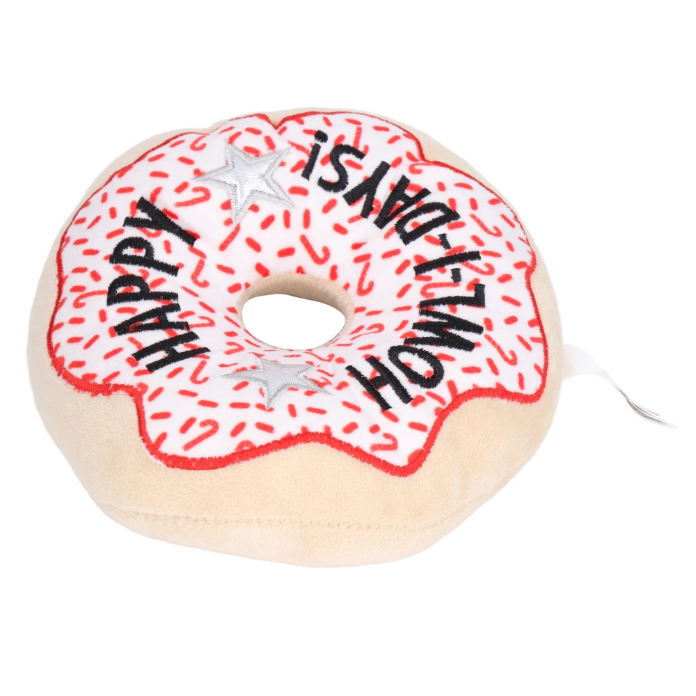 Pet Donut Toy Plush Bite Resistant Teeth Grinding Christmas Pattern Dog Squeaky Toy for Puppy CatCrutches White