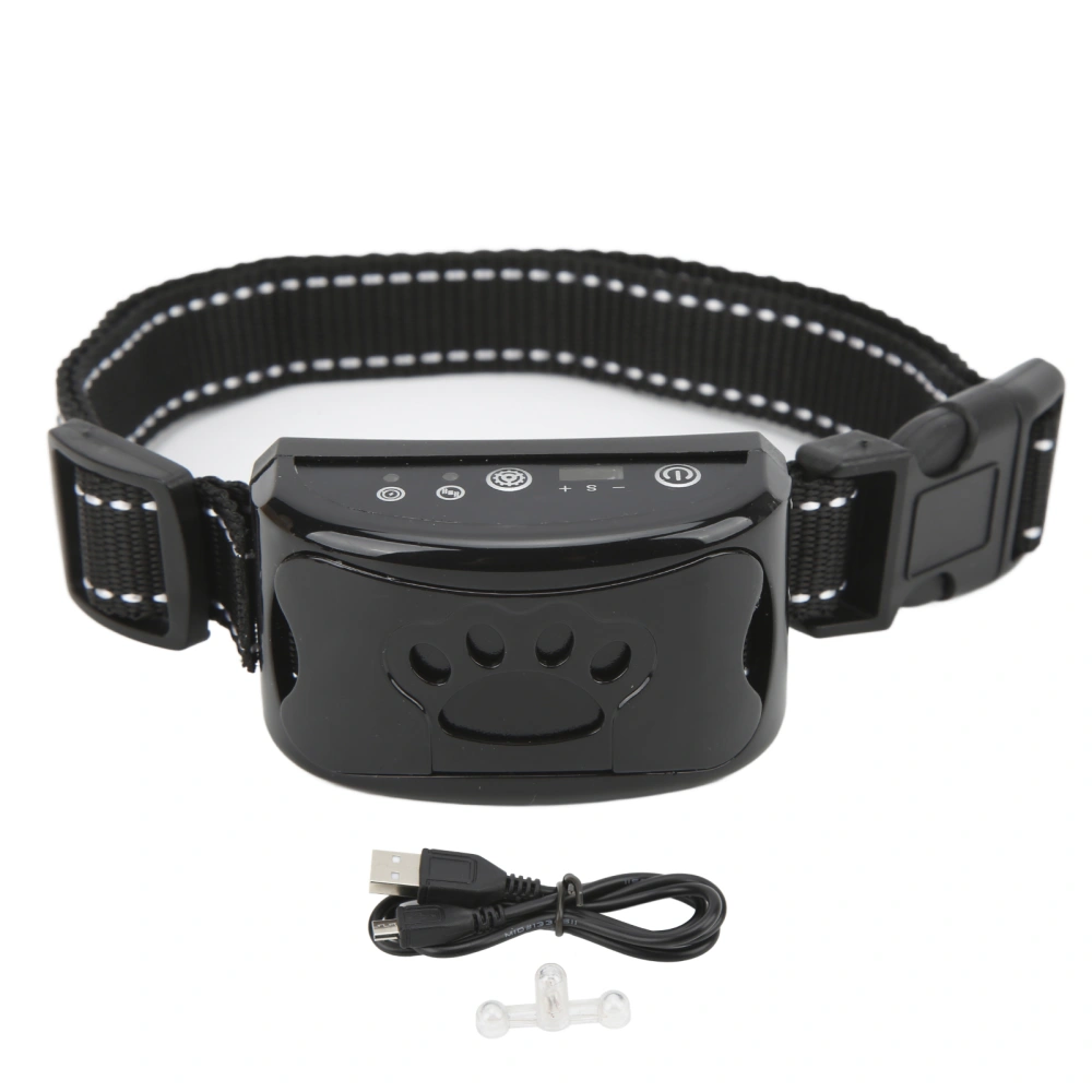 Dog Barking Collar USB Rechargeable Waterproof Automatic Adjustable Sound Vibration Pet Training CollarBlack