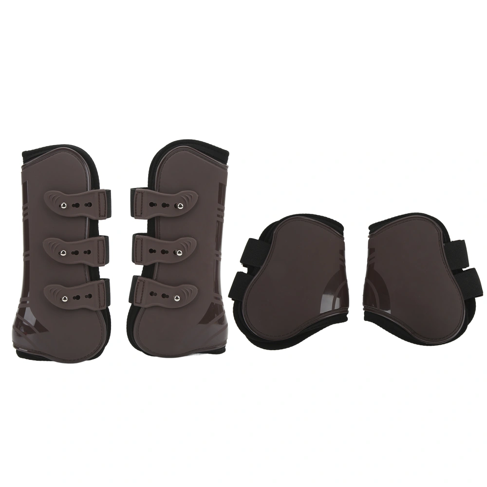 4Pcs Horse Front Hind Leg Boots PU Neoprene Horse Tendon Brace Guards Horse Protection Gears(Brown Front and Hind Set M)