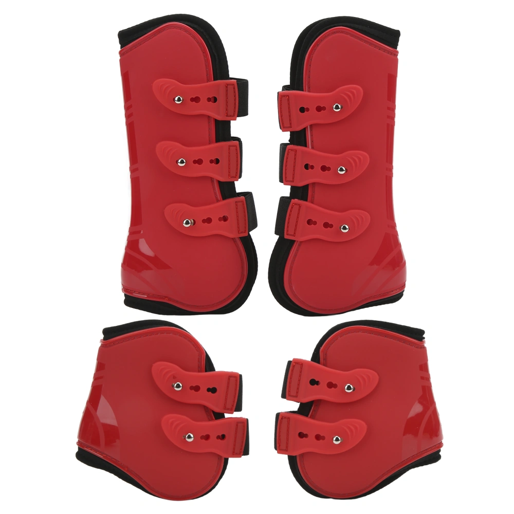 4pcs Horse Leg Guard PU Neoprene Front Hind Horse Tendon Jumping Boots for Equestrian EquipmentA Set of Red Front and Hind XL