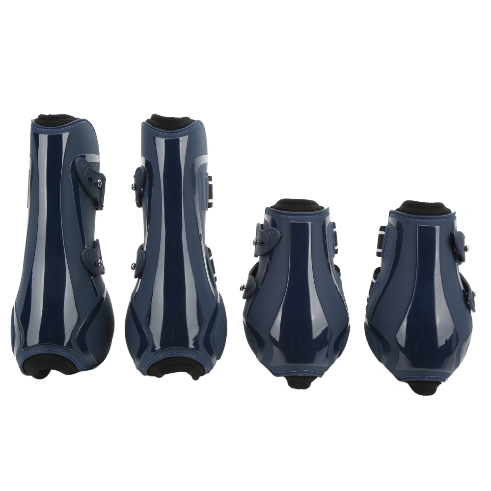 4Pcs Horse Leg Protection Boots PU Neoprene Thickened Shock Absorbing Horse Leg Boots for Riding(Navy Blue Set L)