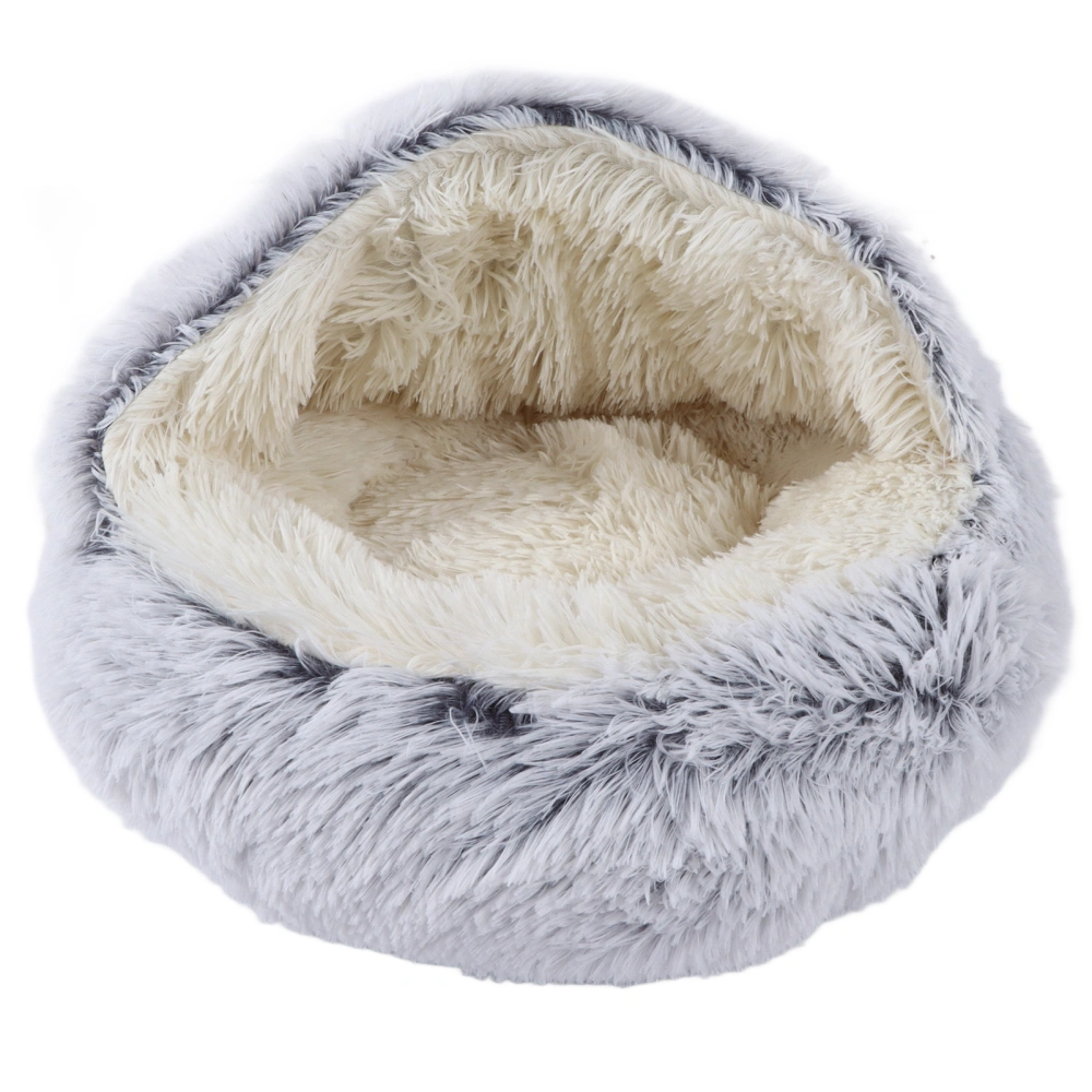 Round Cat Bed Soft Comfortable Plush Safe Warming Round Cat Dog Cushion Bed for Small PetsGentleman Gray