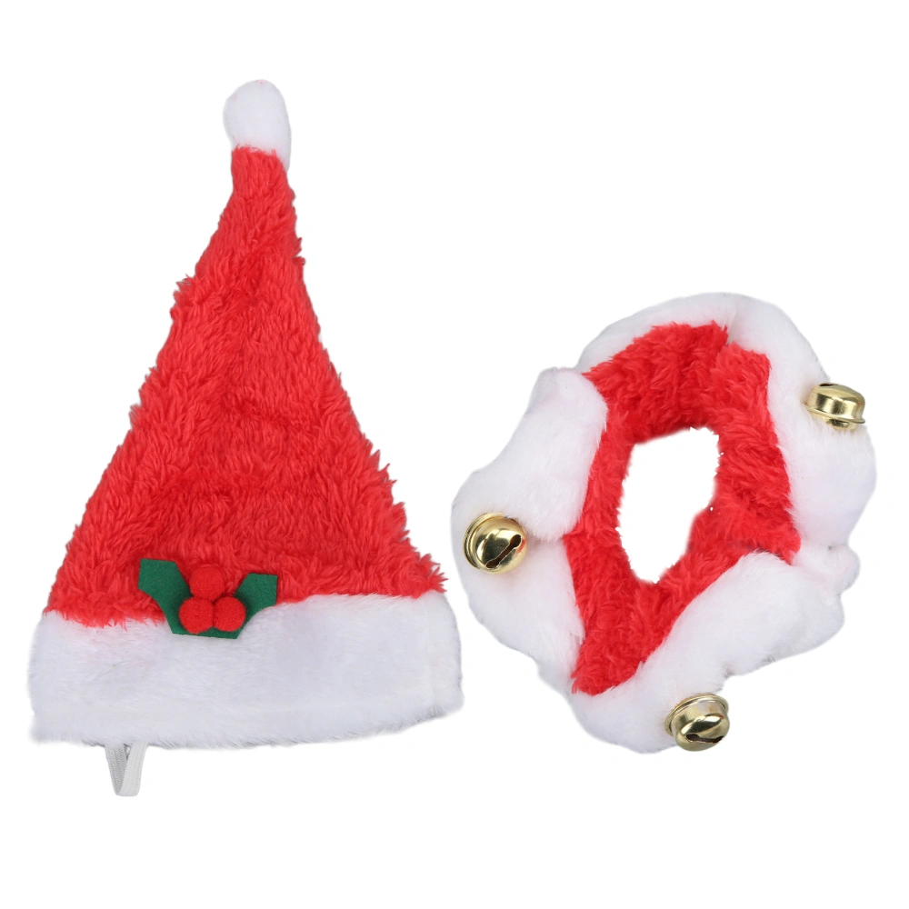 Buyweek 2 Sets Dog Christmas Hat Collar Santa Cat Costumes with Bells for Cats Small DogsM